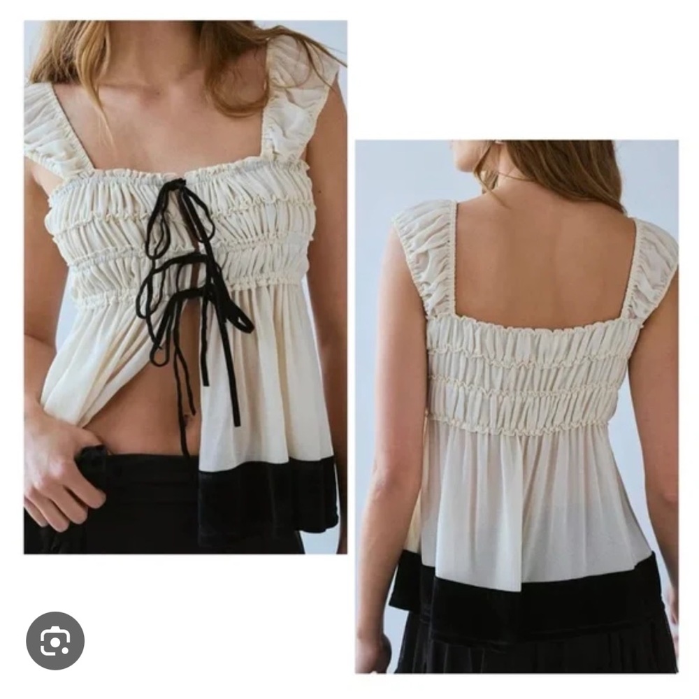 UO Kimchi Blue Melissa Tie Front Babydoll Blouse - Picture 2 of 5